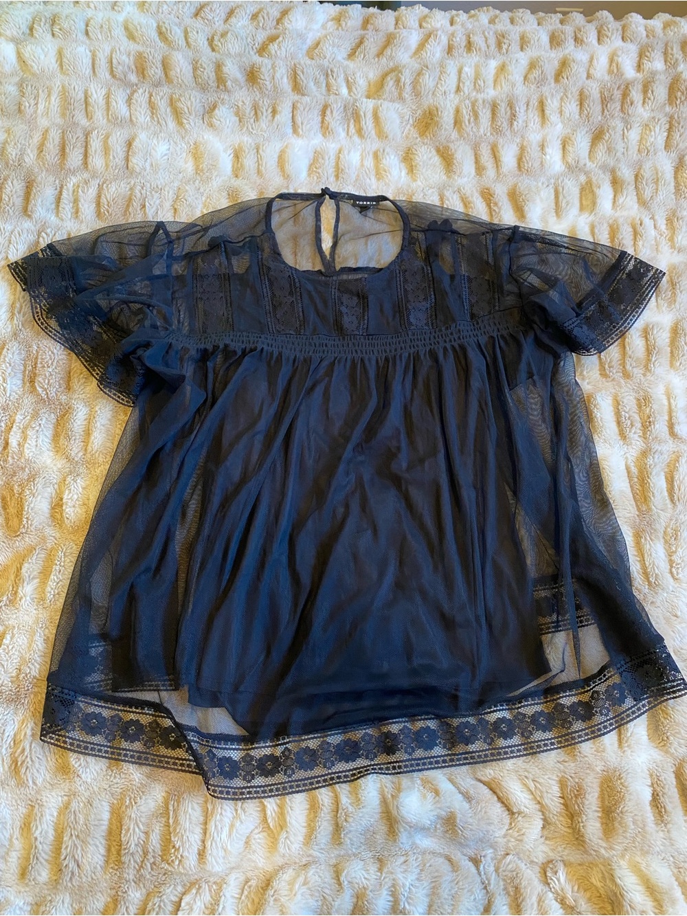 Torrid Black Sheer Lace-Trim Blouse